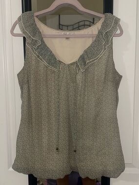Dress Barn Olive Green Printed Ruffle-Collar Camisole